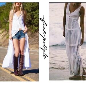 Free People White Button Down Victorian Slip Dress